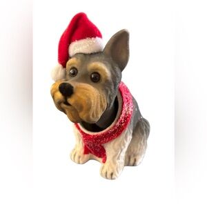 Holiday Schnauzer Dog Bobble Head Santa Hat Ornament 4” Christmas Decoration